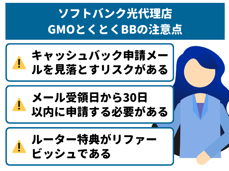 ソフトバンク光代理店GMOとくとくBBのキャンペーンの注意点