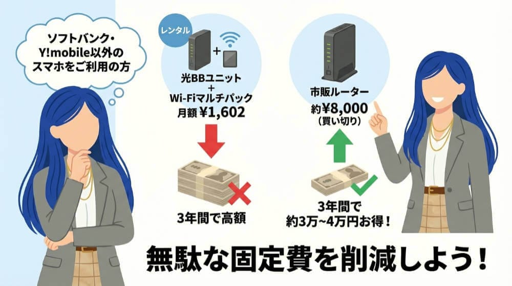 ソフトバンク光で市販ルーターを使うなら、ソフトバンク・ワイモバイル以外のスマホ利用者におすすめ