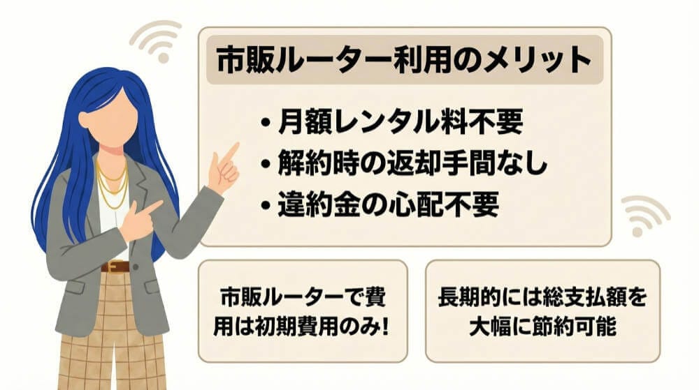 ソフトバンク光で市販ルーターを利用するメリット：月額のレンタル料がかからない