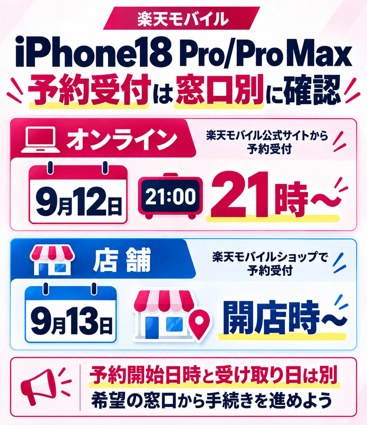楽天モバイルのiPhone18 Pro/Pro Maxの予約開始日時と受付窓口